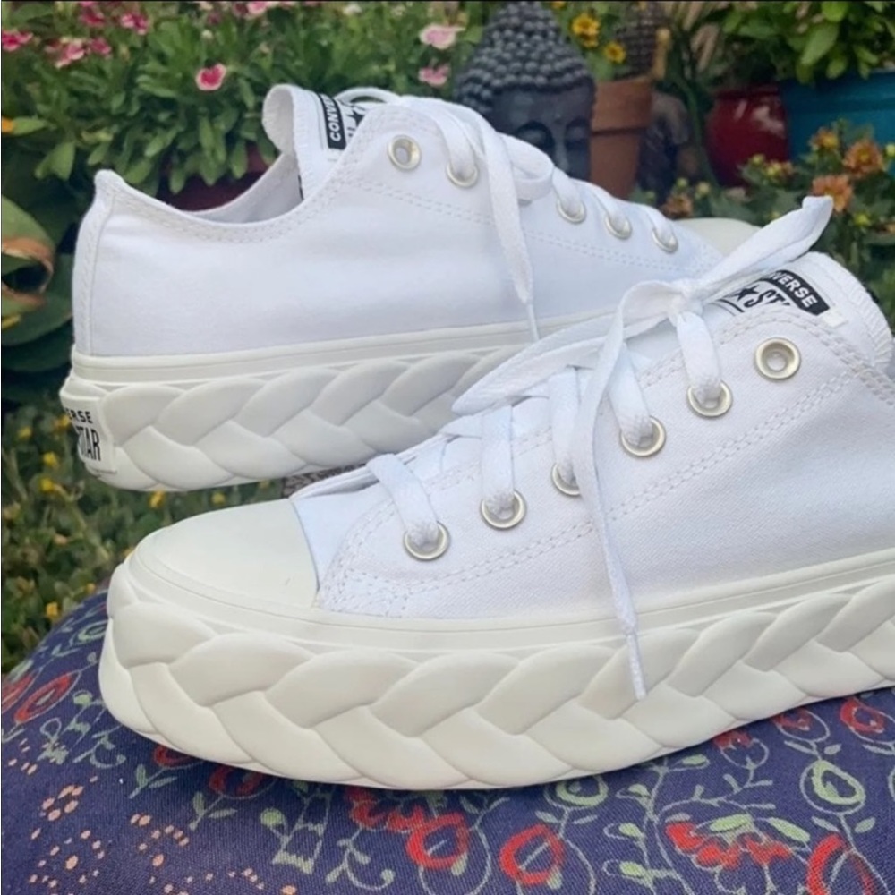 👟 New Cable Lift Converse CTAS OX Platform Braided Sole White Canvas Sneakers - Picture 8 of 15